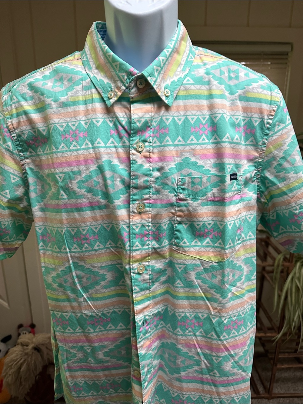 chubbies Mint Aztec Short-Sleeve Button-Down Shirt